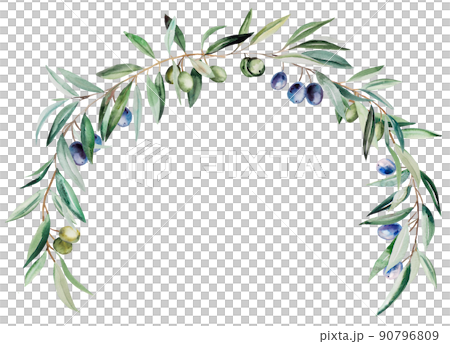 Watercolor wreath made of olive branches with... - Stock Illustration ...