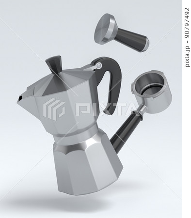 Espresso coffee machine with horn and geyser coffee maker on white background. 90797492