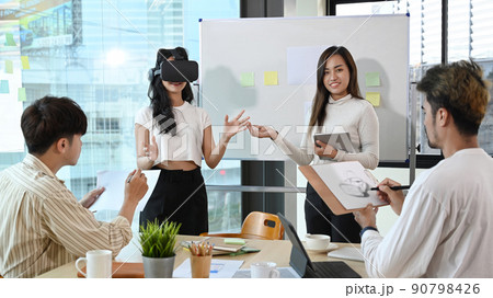 Creative business team is brainstorming for augmented reality improvement, future technology for business. 90798426