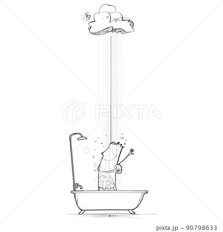 Man takes a bath in the rain in a bathtub 90798633