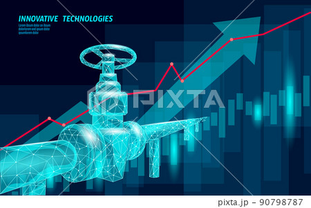 Oil well rig juck low poly business concept. Finance economy polygonal petrol production. Petroleum fuel industry pumpjack derricks pumping drilling point line connection dots blue vector illustration 90798787