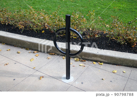 The industrial bicycle rack with the green grass in a autumn day 90798788