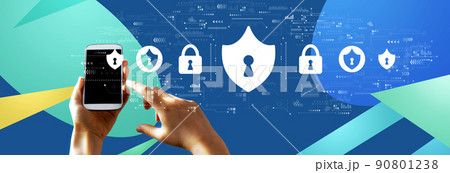 Cyber security theme with person using smartphone 90801238