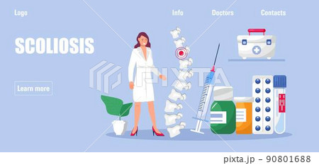 Scoliosis medical anatomical concept vector for homepage. Kyphosis, lordosis, curvature of skeleton diseases. 90801688