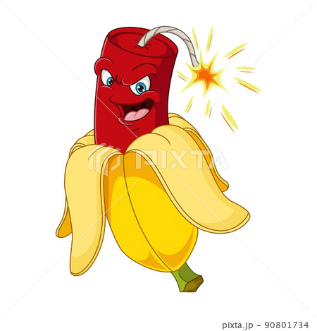Cartoon banana peel with dynamite mascot 90801734