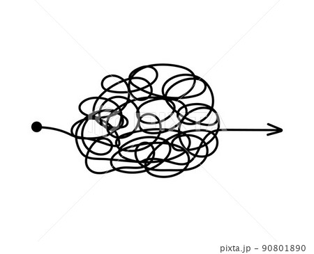 Messy, chaotic lines vector, complex tangle of thoughts and tangles of problems metaphor on a white background. 90801890