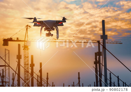 ..Drone over construction site. video surveillance or industrial inspection.. 90802178