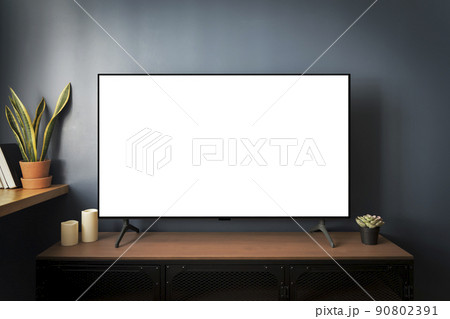 TV led mock up screen. Smart TV on a curbstone in an interior of the living room TV led mock up screen. Smart TV on a curbstone in an interior of the living room 90802391