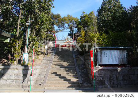豊中市服部緑地公園近くに鎮座する長興寺住吉神社を鳥居越しに望む 豊中市服部緑地公園近くに鎮座する長興寺住吉神社を鳥居越しに望む 90802926