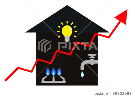 家庭の光熱費（電気、水道、ガス代）が値上がりしているイメージ。 90802998