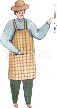 Farmer character in market watercolor icon png 90803333