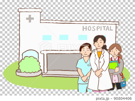 Illustrations of general hospitals and female psychiatrists, nurses and mental health workers 90804406