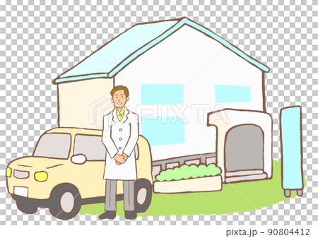 訪問診療クリニックと男性の往診医のイラスト 訪問診療クリニックと男性の往診医のイラスト 90804412