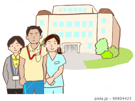 高齢者施設と介護福祉士と看護師と入居相談員のイラスト 90804425