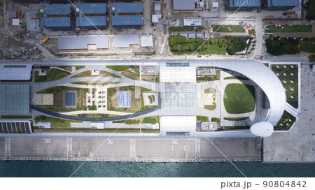 Kai Tak cruise terminal drone point of view in Hong Kong Kai Tak cruise terminal drone point of view in Hong Kong 90804842