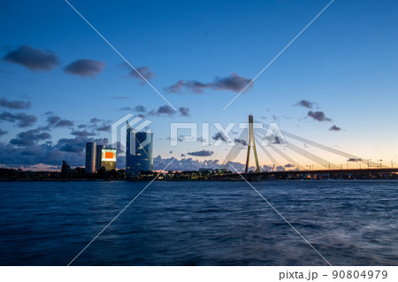 Panorama Riga with  Vant bridge  and some  building on oppozite  bank 90804979