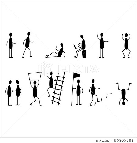 Stickman figure vector sketch doodle illustration symbols with different activities and objects 90805982