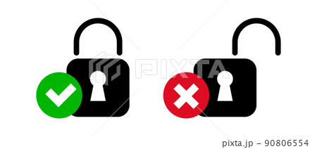 南京錠とチェックマーク、南京錠とバツマーク 南京錠とチェックマーク、南京錠とバツマーク 90806554