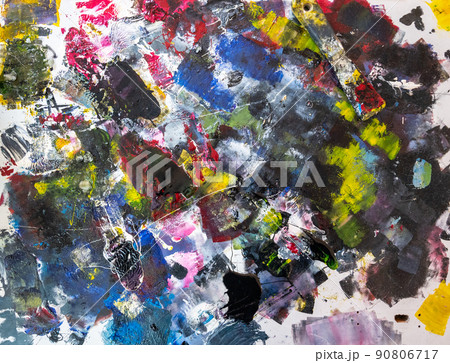 artist's palette of colorful oil paint for drawing and painting 90806717