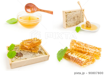 Collection of honey on a white background Collection of honey on a white background 90807800