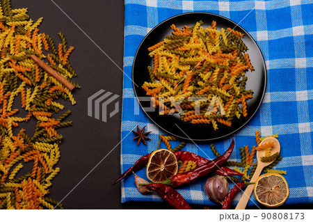 delicious colorful italian pasta with different ingredients for cooking delicious colorful italian pasta with different ingredients for cooking 90808173