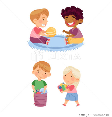 Children putting away toys and playing ball....のイラスト素材 [90808246] - PIXTA