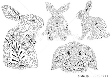 Set of images of rabbits for coloring Set of images of rabbits for coloring 90808544
