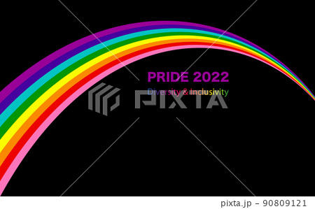 Gay Pride 2022 Wave Rainbow Flag LGBTQIA template. Diversity e Inclusivity. Pride Banner with LGBT Flag sign. Pride Month. Colorful design element frame border vector isolated on black background 90809121