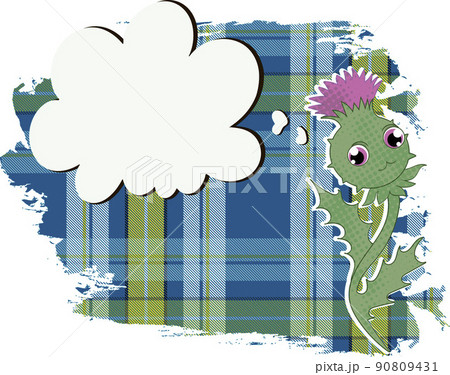 Scotland tartan in Ukrainian flag colors, thistle and speech bubble Scotland tartan in Ukrainian flag colors, thistle and speech bubble 90809431