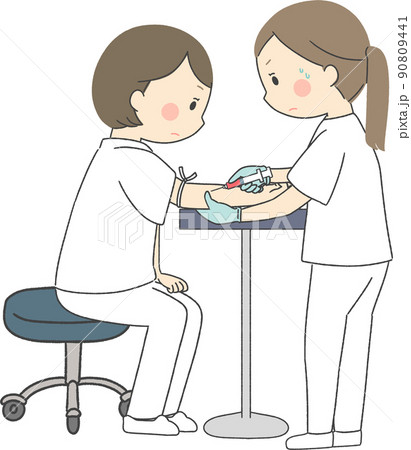 採血の練習をする実習生の看護師 90809441