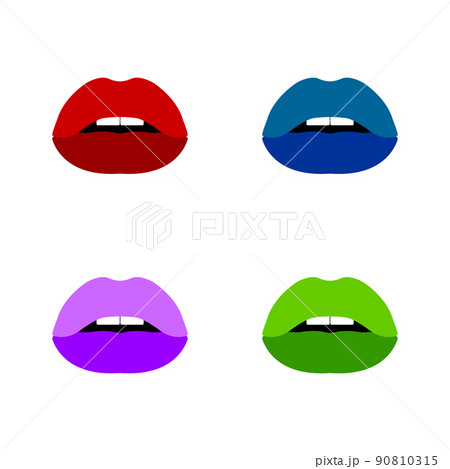 Vector image of lips in red, blue and purple and green colors. Pop art lips. 90810315