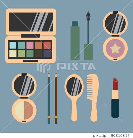 Mini set of flat illustrations of face cosmetics. Mini set of flat illustrations of face cosmetics. 90810317