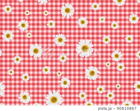 白いマーガレット 背景 ~red_2~ ギンガムチェック 花模様 マーガレットの模様 白いマーガレット 背景 ~red_2~ ギンガムチェック 花模様 マーガレットの模様 90810867