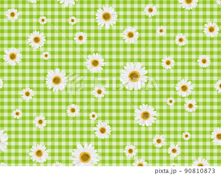 白いマーガレット 背景 Yellowgreen 1 ギンガムチェック 花模様 マーガレットの模様のイラスト素材