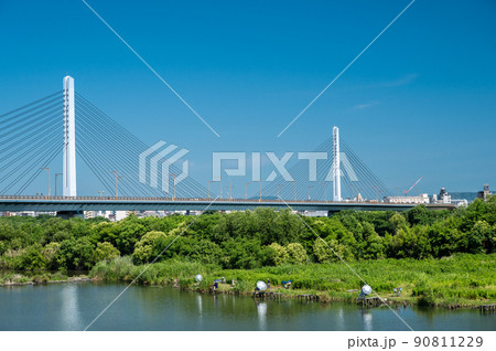 菅原城北大橋と城北ワンド 90811229