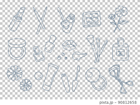 一套化妝工具的插圖素材 以美容和化妝為主題的插圖集 簡單的線條畫 一套化妝工具的插圖素材 以美容和化妝為主題的插圖集 簡單的線條畫 90812658