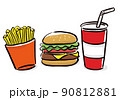 ハンバーガーとドリンクとポテトのセットの手描きイラスト/白背景 90812881