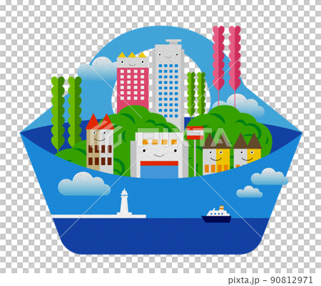 Oil-style embossing. Letters and memories. Fun cityscape and living scenery. Building and town planning where people can live brightly. 90812971