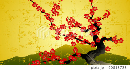 金屏風 梅 ラベルのイラスト素材 [90813723] - PIXTA