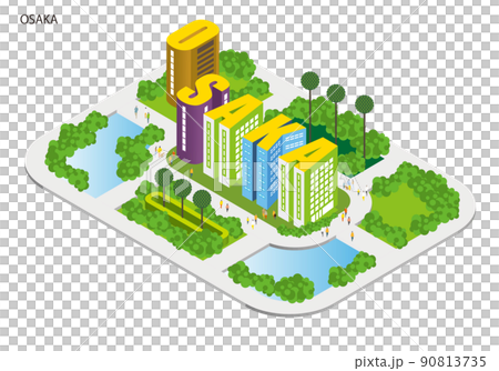 用字母表製作的城市名稱。有趣的城市景觀和生活風景。人們可以明亮地生活的建築和城市規劃。 α 90813735
