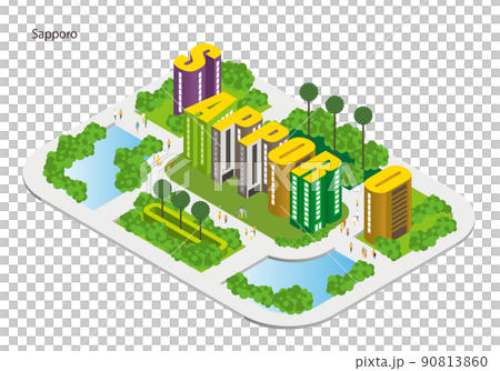 アルファベットで作る都市名。楽しい街並みと暮らしの風景。人々が明るく暮らせる建物と街づくり。 アルファベットで作る都市名。楽しい街並みと暮らしの風景。人々が明るく暮らせる建物と街づくり。 90813860