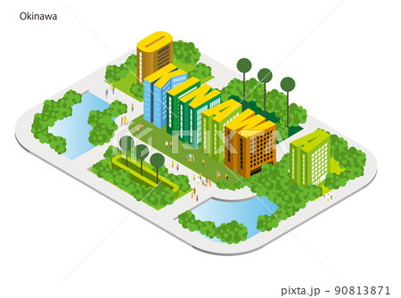 アルファベットで作る都市名。楽しい街並みと暮らしの風景。人々が明るく暮らせる建物と街づくり。 90813871