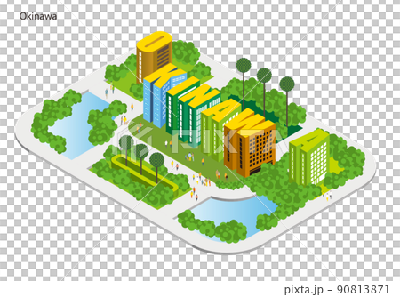 アルファベットで作る都市名。楽しい街並みと暮らしの風景。人々が明るく暮らせる建物と街づくり。 90813871