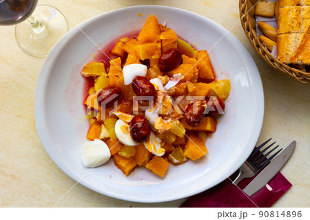 Fresh salad with orange, egg and olives Fresh salad with orange, egg and olives 90814896