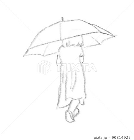 傘をさして歩く女の子の後ろ姿のイラストのイラスト素材