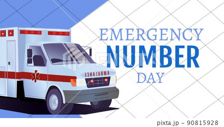 Illustration of emergency number day text and ambulance, copy space 90815928