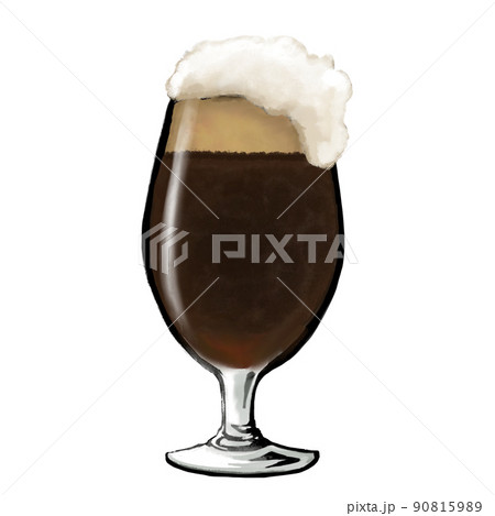泡があふれる黒ビール(グラス入り)の水彩イラスト素材 泡があふれる黒ビール(グラス入り)の水彩イラスト素材 90815989