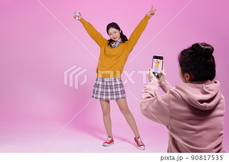 mz generation, asian girl students who shoot short forms photos images 90817535