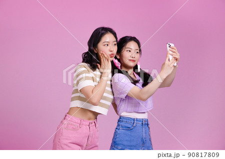 mz generation, asian girl students taking selfies photos images 90817809