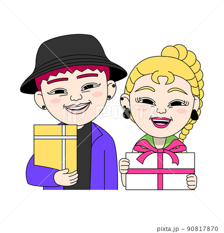 mz generation, a asian man with a gift box and a female vector emoticon 90817870